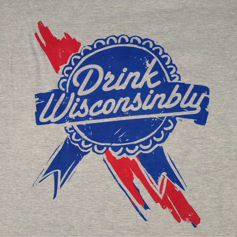 NWT Drink Wisconsinbly T Shirt Mens 2XL Gray Graphic Beer Blue Ribbon Wisconsin - Picture 3 of 15